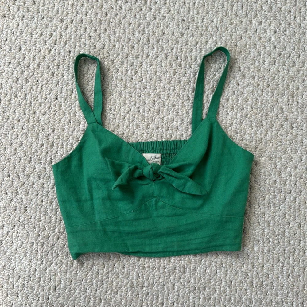 Green Linen Crop Top